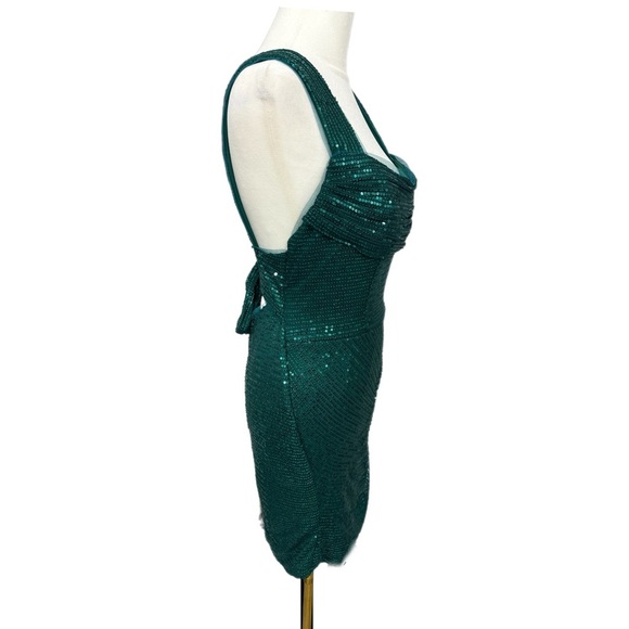 EAST COAST BELLA Green Sequin Cocktail Dress Sleeveless Tie Back Mini Women Sz M - Picture 9 of 16